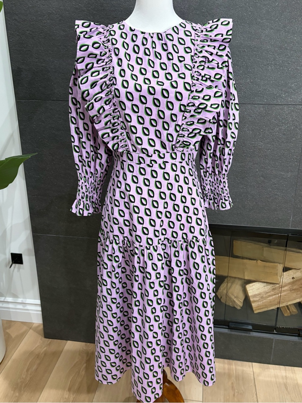 Cynthia Rowley Campbell Geometric Midi Ruffle Dress Size 4 - Picture 9 of 15